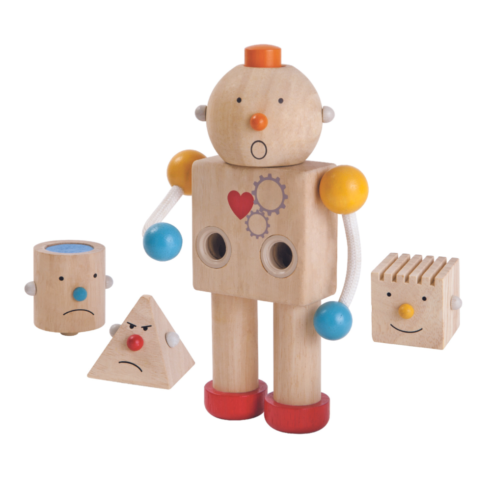 Plan Toys houten robot met verschillende emoties