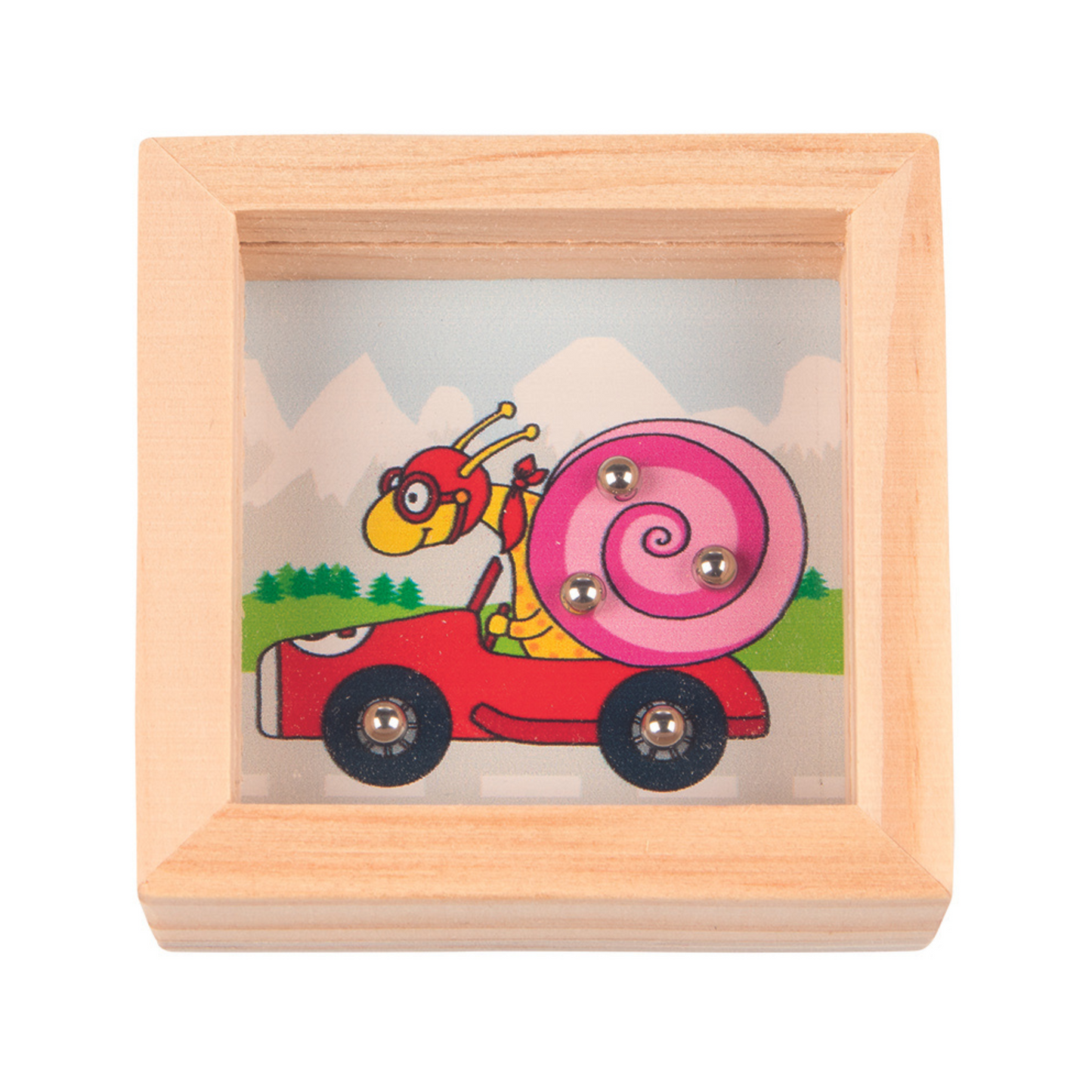 Houten behendigheidsspel met vijf stalen balletjes in verschillende stijlen