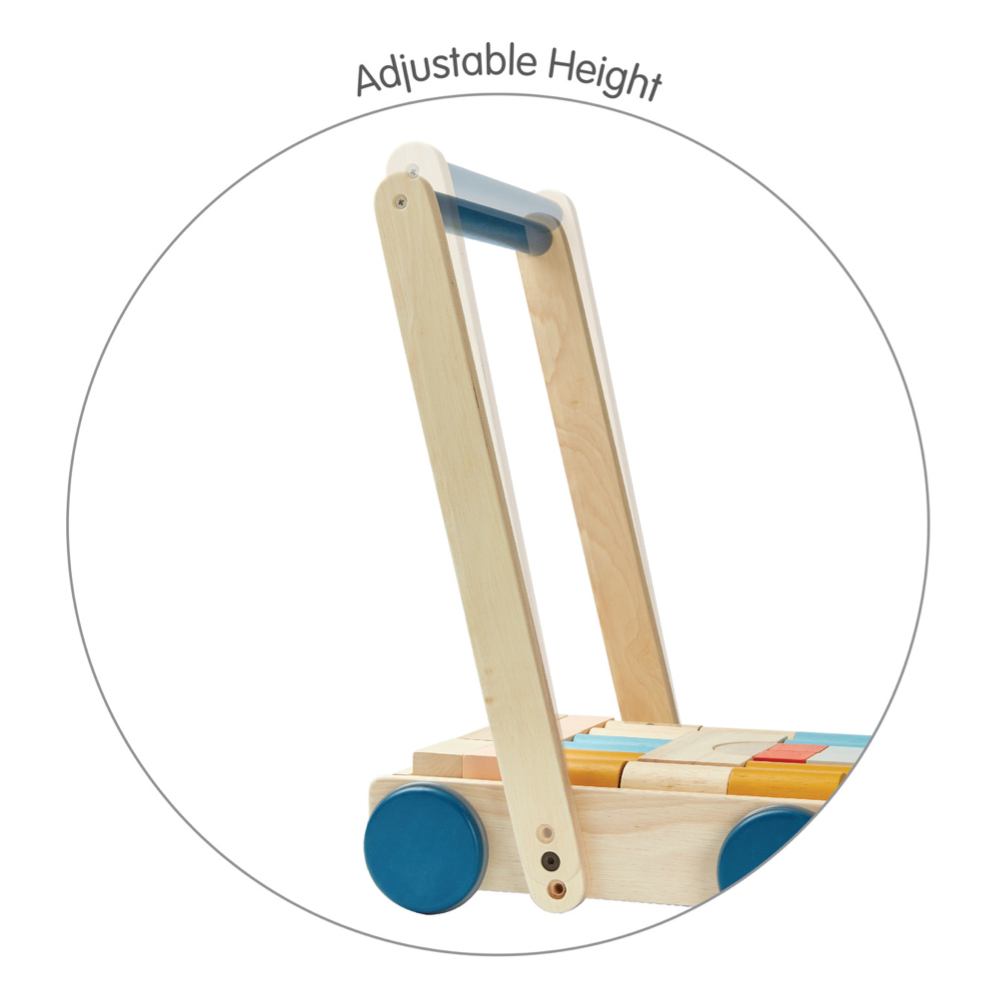 Plan Toys houten loopwagen auto met bouwblokken