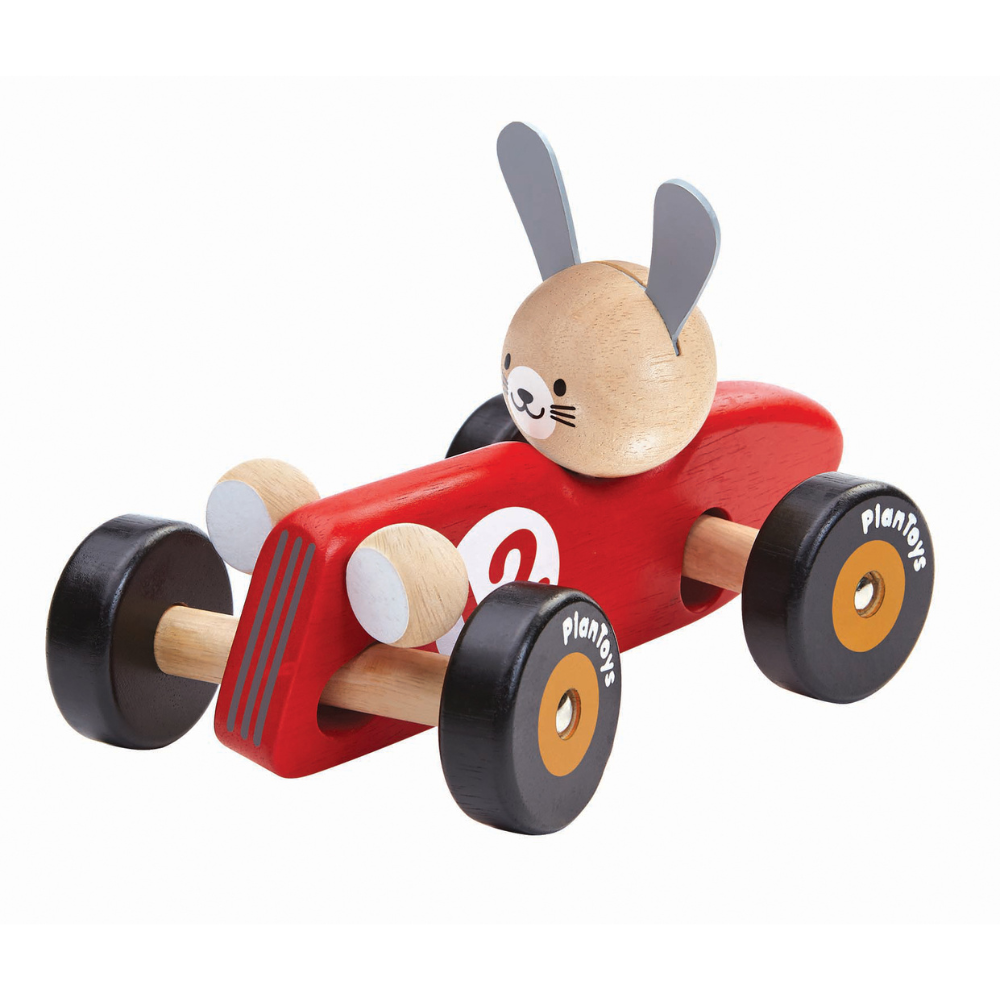 Rode raceauto met konijn